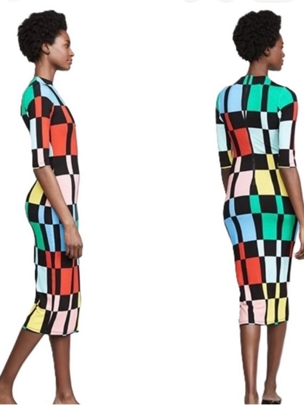 Alice + Olivia Multicolor Block-Check Midi Dress